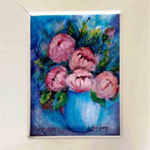 Peonies in a blue pot Oil painting