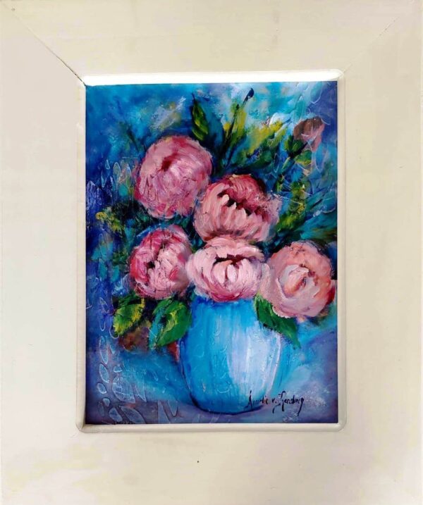 Peonies in a blue pot Oil painting