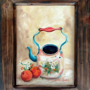 Enamel teapot with apples oil painting