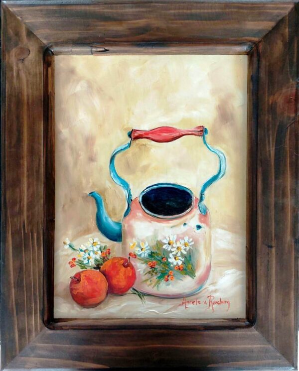 Enamel teapot with apples oil painting