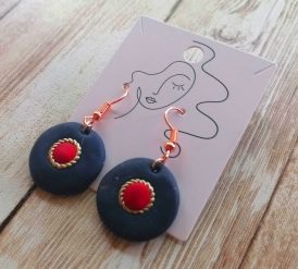 blue and pink round earrings